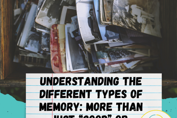 A box holding old black and white photos. Under, there is the title: Understanding the different types of memory: More than just “good” or “bad”